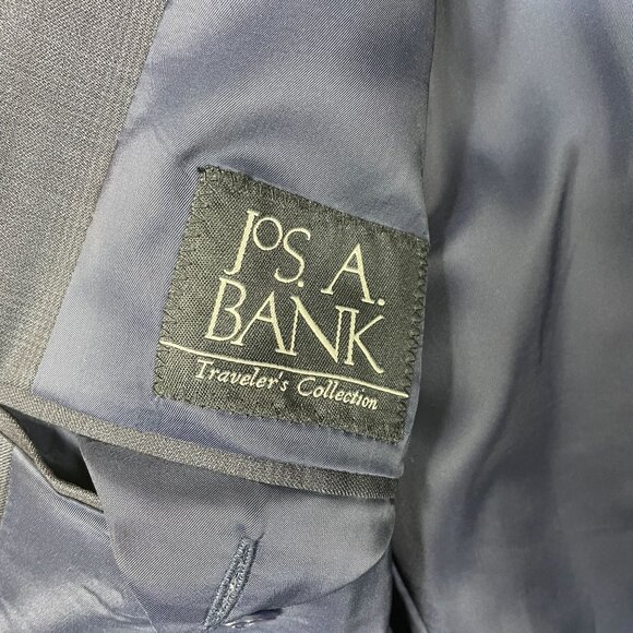 Jos A Bank Blazer Suit Jacket 40L Traveler's Collection Tailored Fit Navy Plaid - Picture 6 of 9